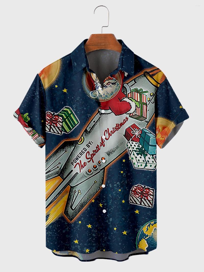

Men's Casual Shirts 2022 Christmas Pattern 7 Digital Printing Loose Large Button Short Sleeve Men's Top, 7 a606 black line