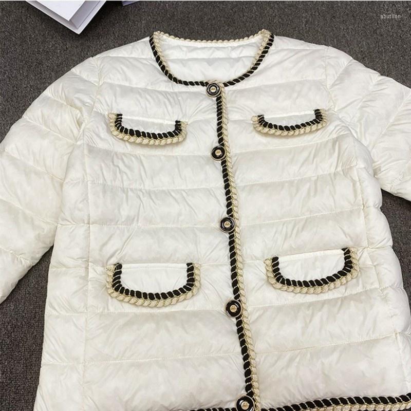 

Women's Down Thin Ladies Jacket Winter Single Breasted Straight White Duck Coat Casual Short Outerwear Female  L, Black