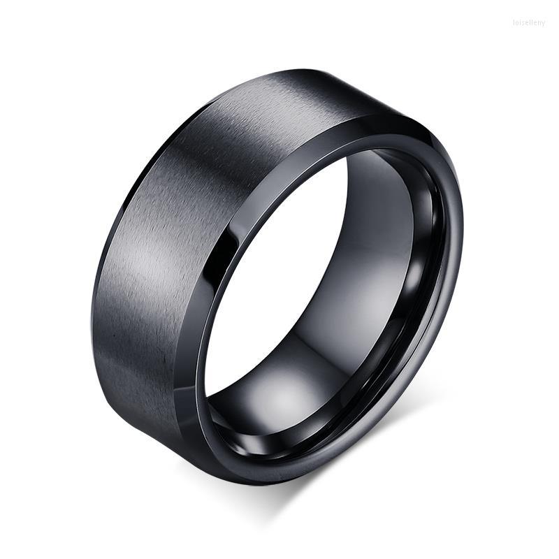 

Wedding Rings Mens 8 MM Band Black Pure Carbide Tungsten Engagement Ring For Men Brushed Mate Center Jewelry
