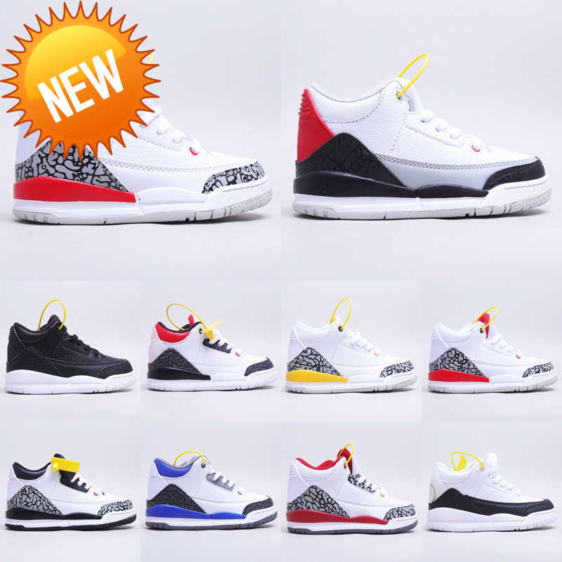

NEW Jumpman 3 Kids Basketball Runner Shoes White Cement Katrina Cyber Monday Toddler Youth Boys Girls 3s Sneakers Retro Fire Red Cool Grey, As photo 7