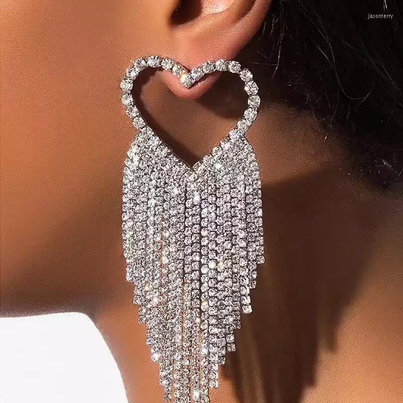 

Dangle Earrings Exaggerated Personality Long Tassels Heart Fashionable Crystal Ladies Rhinestone Women Accessories