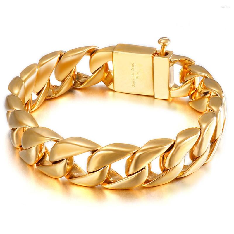

Link Bracelets Granny Chic 31mm Men's Gold Color 316L Stainless Steel Curb Cuban Chain Wrist Bracelet For Men Jewelry Gift 22.5cm/24.5cm