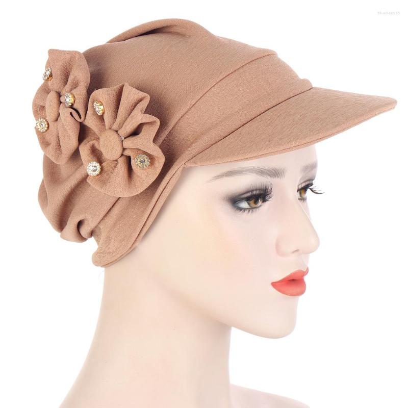 

Ethnic Clothing Muslim Elastic Ruffle Turban Hat Cancer Chemo Beanies Fashion Eaves Cap Solid Decal Belt Diamond Warm Headwrap Plated