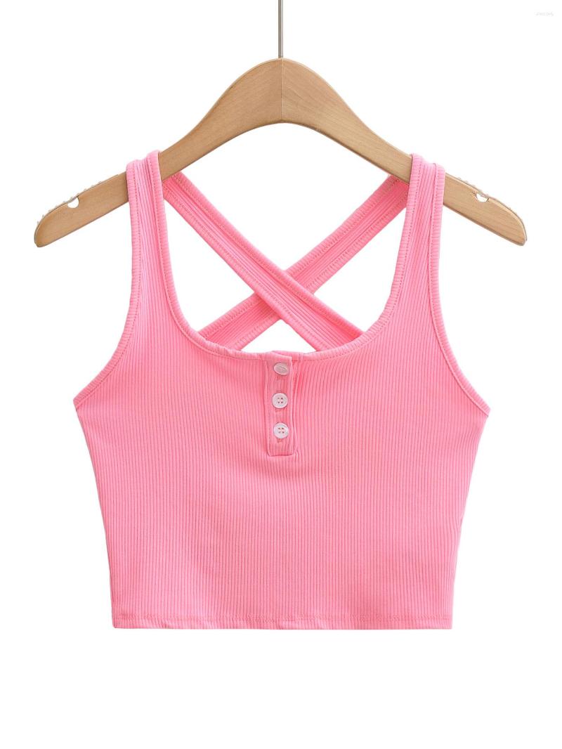 

Women' Tanks UNUTH Girls U Neck Back Cross Button Sling 2022 Summer Fashion Ladies Sweet Casual Female Viscose Solid Color Camesole Top, Black