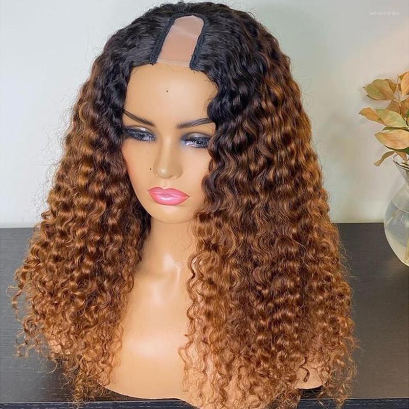 

Brown Curly Wig U Part Human Hair Wigs 150% Density For Black Women With Adjustable Strap Natural Plucked Remy Brazilian, Picture shown