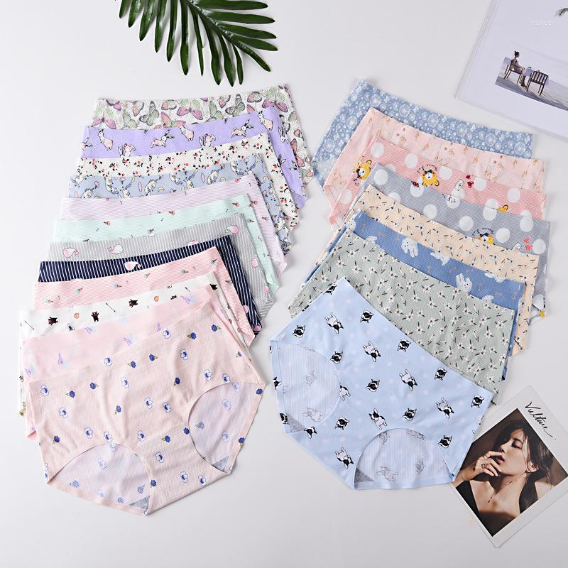 

Women's Panties 28 Colors/girl One Piece Ice Silk Seamless Venting Hole Mid-waist Printing Women's Floral Briefs Lingerie Cute Underwear, Sprigs