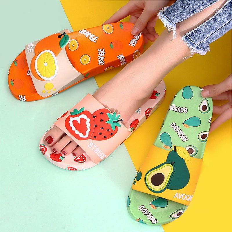 

Slippers Non-slip Women Summer Beach Slide Sandals Flip Flops Cartoon Fruits Avocado Thick Bottom Girls Ladies Bathroom Shoes, Green