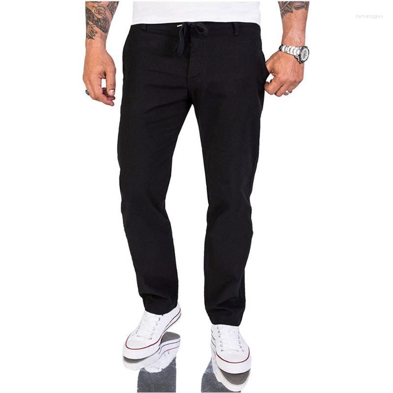 

Men's Pants Men's Casual Solid Color Linen Big Pockets Sports Men, Black
