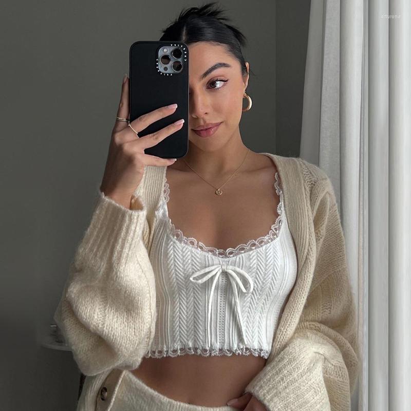 

Women' Tanks 2022 Summer Fashion Solid Color Temperament Lace Stitching Vest Sexy Slim Ultra-Short Crop Top For Women, White