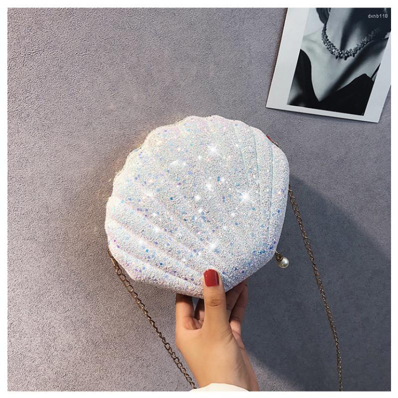 

Evening Bags Women Shoulder Handbags Shell Bag Chain Cute Sequins Small Phone Money Pouch Zipper Crossbody For, Black