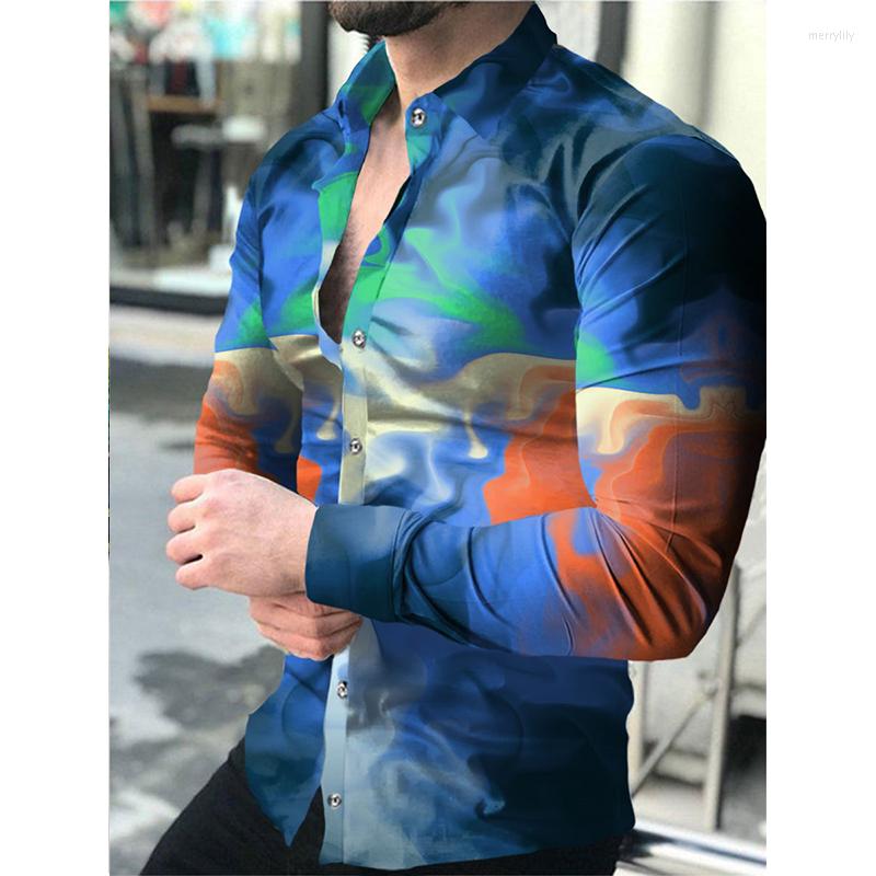 

Men's Casual Shirts Autumn Fashion Men Oversized Shirt Aurora Print Long Sleeve Tops Men's Clothing Club Cardigan Blouses High Quality, 247