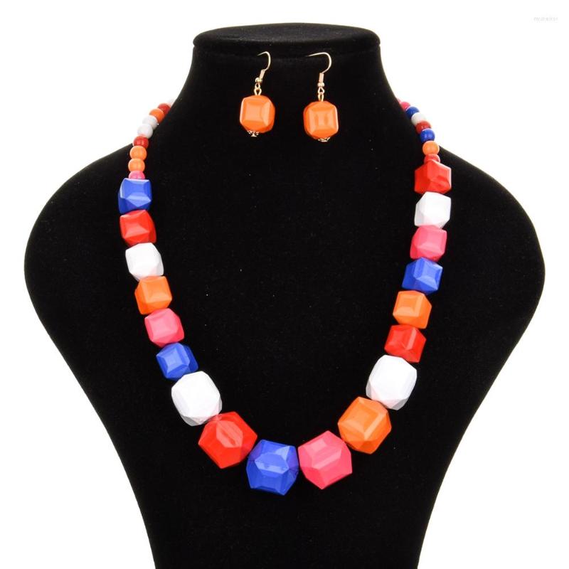 

Necklace Earrings Set Fashion Women's 6 Candy Colors Geometric Acrylic Handmade Beads Long Drop Accessories Jewelry, Picture shown