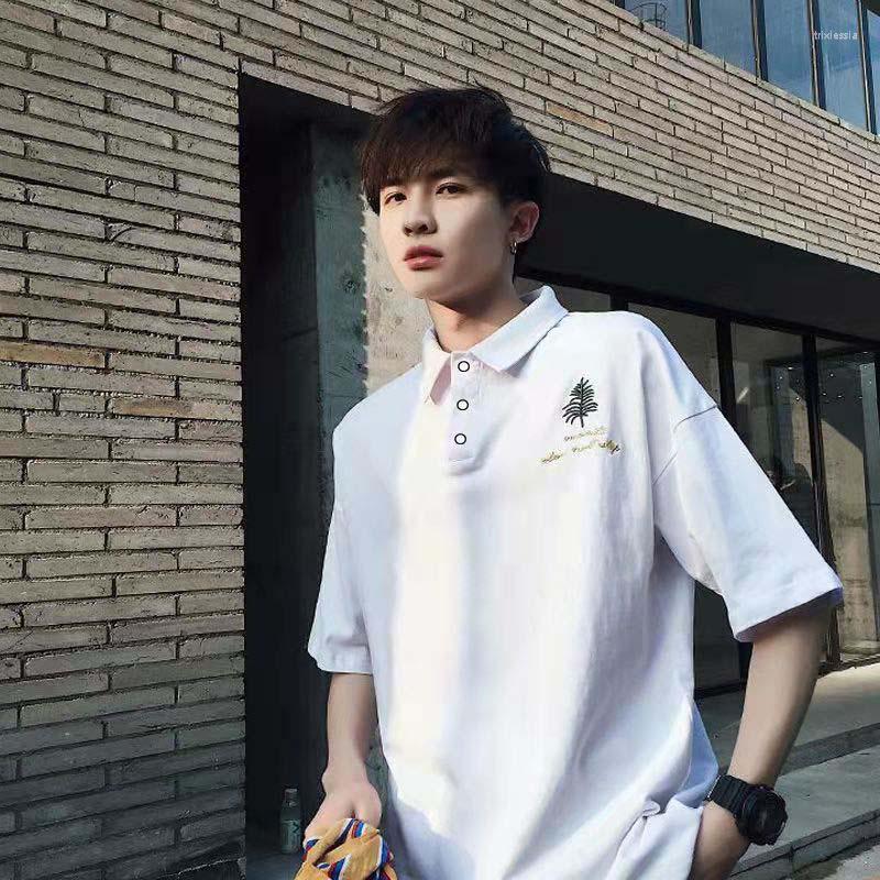 

Men's T Shirts Summer Korean Version Of The Polo Shirt Short-sleeved T-shirt Male Student Wild Hong Kong Wind Ins Trend Lapel Loose Cloth, Black
