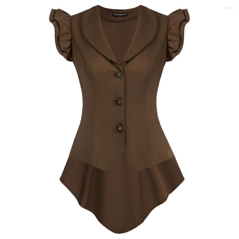 

Women' Vests SD Women Renaissance High Low Coat Flutter Sleeve Shawl Lapel V-Neck Vest Victorian Dressy Vintage Button Down Waistcoat A3, Black