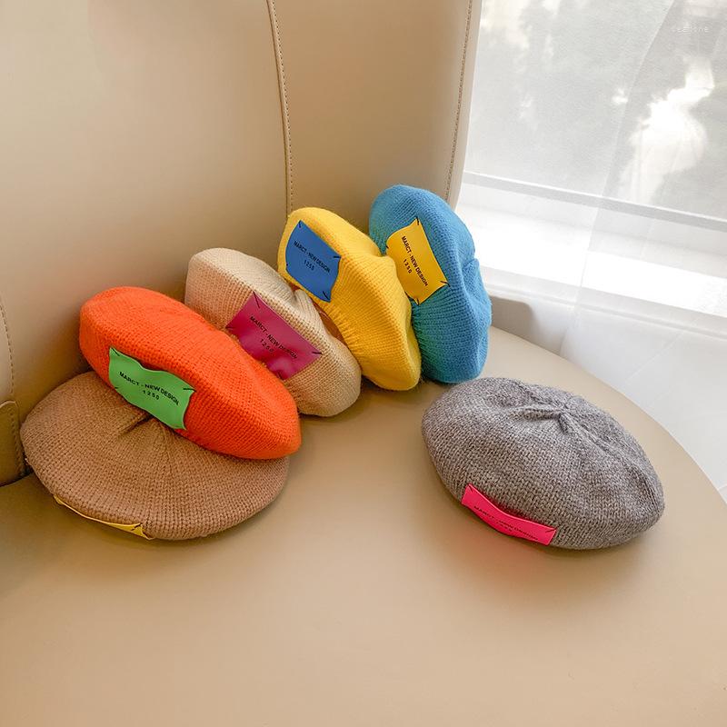 

Hats Woolen Beret For Baby Girls Kids Letter Pattern Cap Toddler Knitted Beanie Spring Autumn Warm Bucket Caps Solid Color Hat