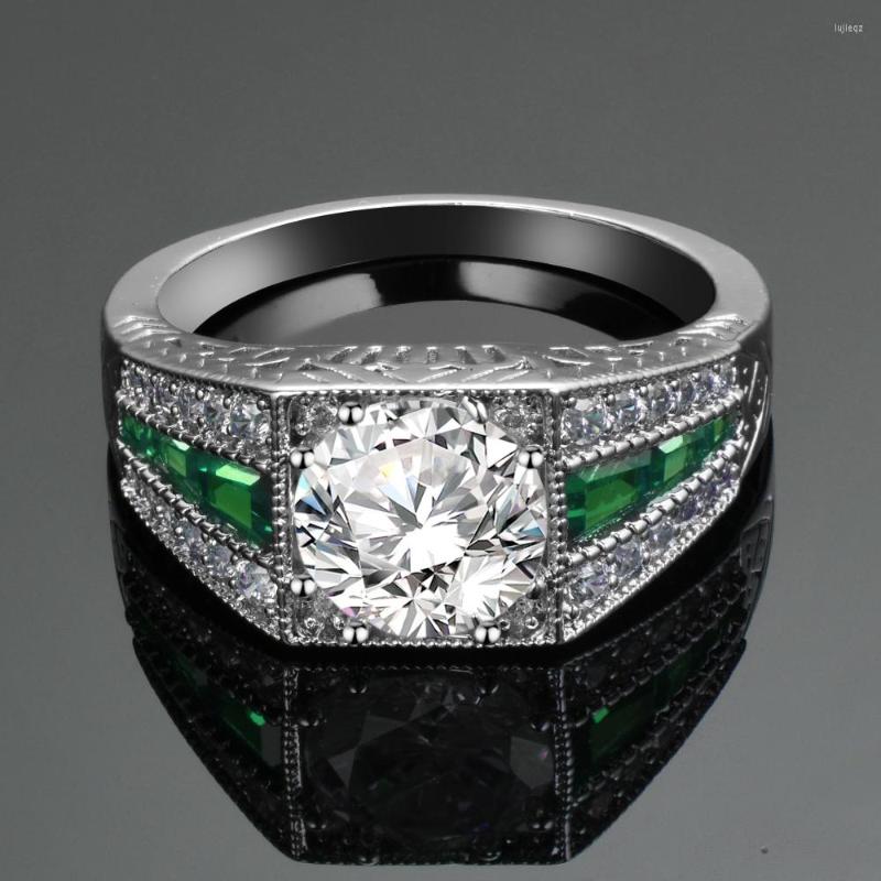 

Cluster Rings 3 Colors Exquisite Round Created Blue Red Green Spinel Wedding Band Ring 925 Sterling Silver Jewelry Est For Women