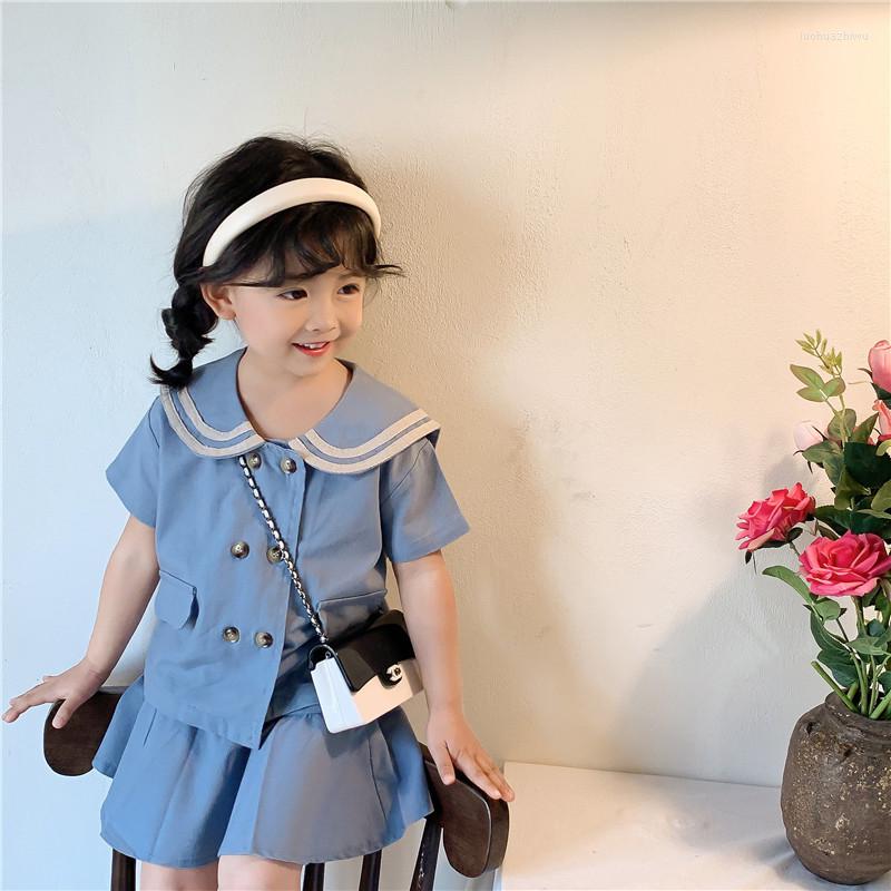 

Clothing Sets School Girl Uniform Kid's Short Sleeve Kindergarten Suit Sailor Outfit For Children Korean Style Navy Collar Shirt Skirt, Color1