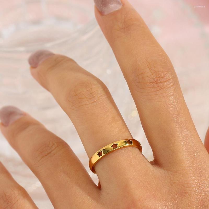 

Cluster Rings TAUAM Fashion Stainless Steel Jewelry For Women 18K Gold Plated Waterproof Hollow Out Star