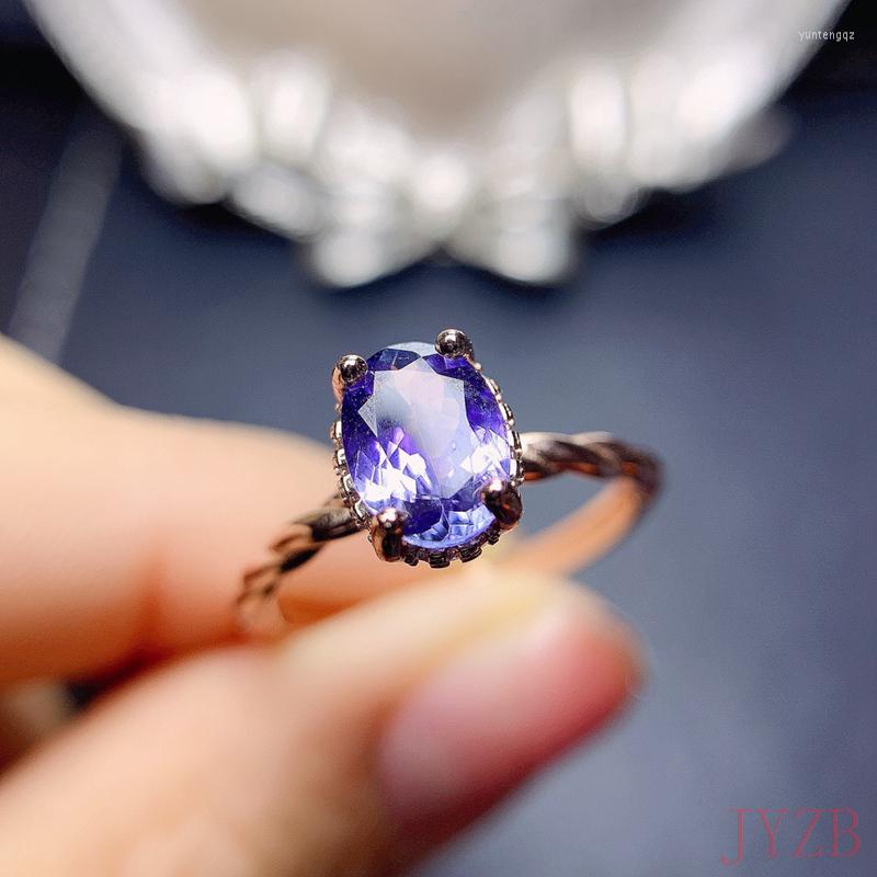 

Cluster Rings 925 Sterling Silver Gemstone Natural Tanzanite Ring 6x8mm Fashion Trend Party Gift