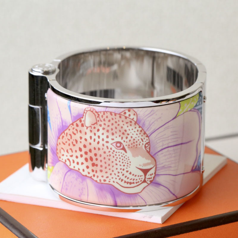 

top Enamel clic bangle for women charm bracelets 36mm big size snap-fastener orange leopard enamel