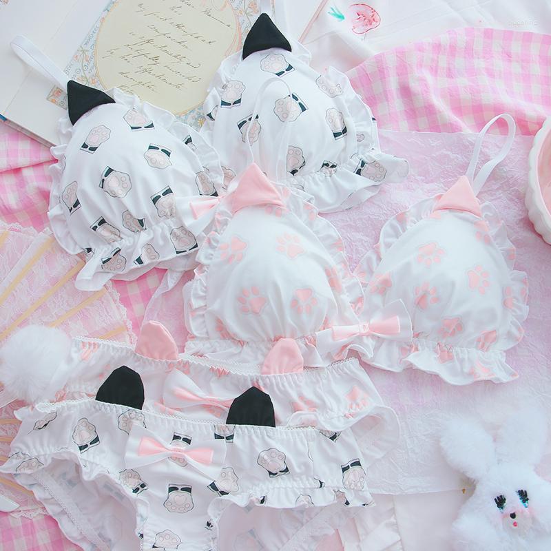 

Bras Sets Japanese Kawaii School Girl Bra And Panty Set Push Up Lingerie Pink Anime Style Lolita Underwear Womens Drop, Black