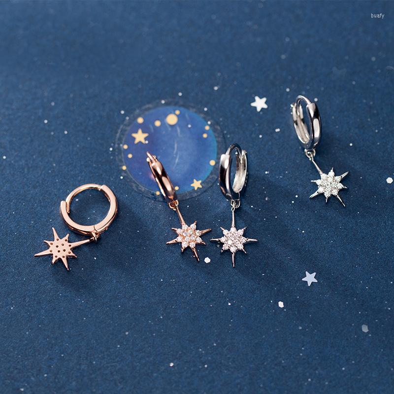 

Hoop Earrings MloveAcc 925 Sterling Silver Punk Style Korea Fashion Star CZ Small Round For Women Girls Lady Jewelry Gift