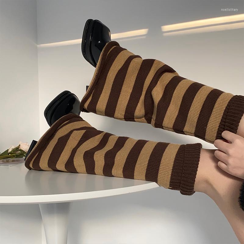 

Women Socks Korean Fashion Long Knitted Sock Y2k Girl Flare Chic Calf-length Foot Cover Striped Gothic Street Casual Knit Leg Warmer, Gray