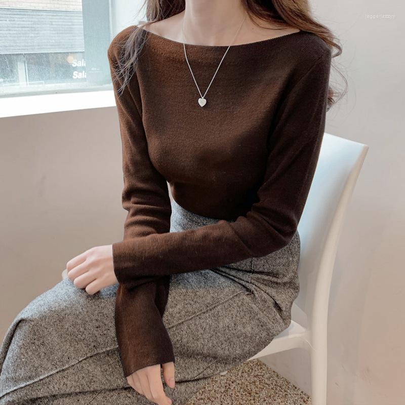 

Women' T Shirts Yasuk Spring Winter Fashion Casual T-Shirts Slash Neck Pullover Women' Slim Tees Button Simple Soft Temperament Gentle, Blue