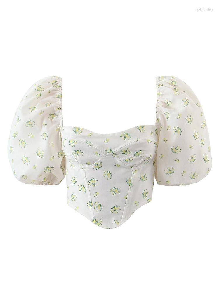 

Women' Blouses 2022 Fashion Women Floral Print Boho Crop Top Sexy Collar Puff Sleeve Summer Tops, Picture shown