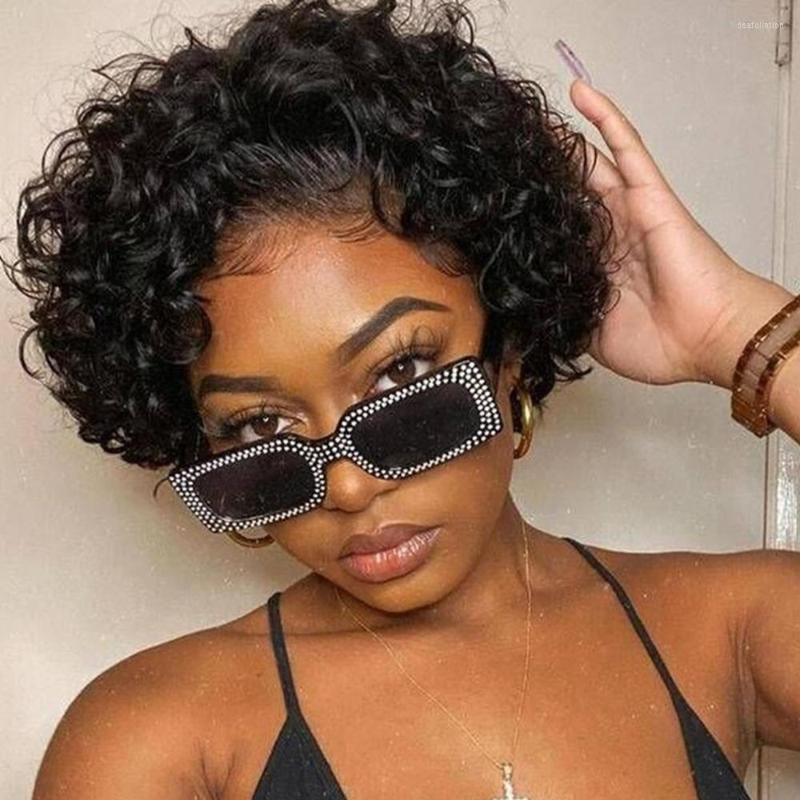 

Wool Curly Pixie Cut Wig Human Hair 13x1 Lace Part Front Wigs For Women Brazilian Remy Water Wave Short Bob