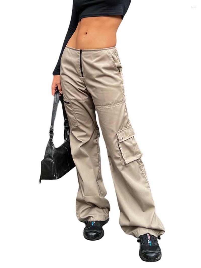 

Women' Pants Women Baggy Cargo - High Waisted Wide Leg Loose Casual Trousers With Multiple Pockets, Khaki