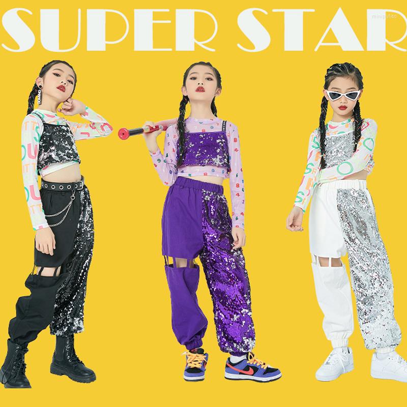 

Stage Wear Kids Hip Hop Street Dance Clothes Girls Jazz Costumes Sequin Suits Modern Performance Rave Outfit DNV14372, Black suits a
