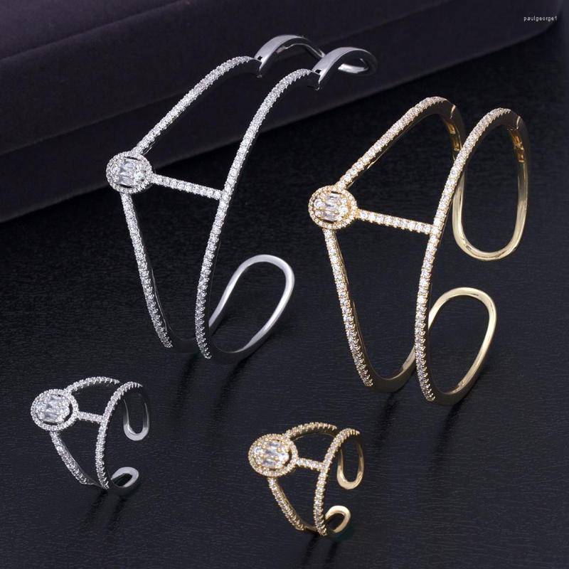 

Necklace Earrings Set Women Party Bridal Ring Bangle Sets Cubic Zirconia Brand Bracelet Wedding Accessories, Picture shown