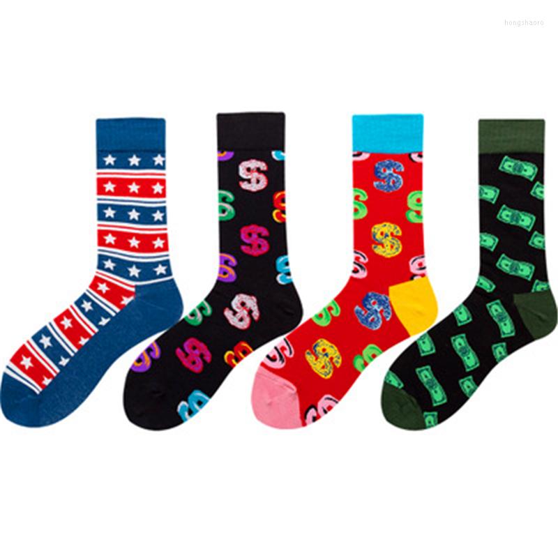 

Men's Socks Color Black Red Striped Star Cotton For Men And Women ZQ059, Zq059-4