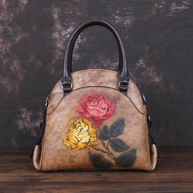 

Evening Bags Retro Genuine Leather Cowhide Luxury Handbags 2022 Winter Hand Painted Women Bag Ladies Large Capacity Shoulder Crossbody, Gray