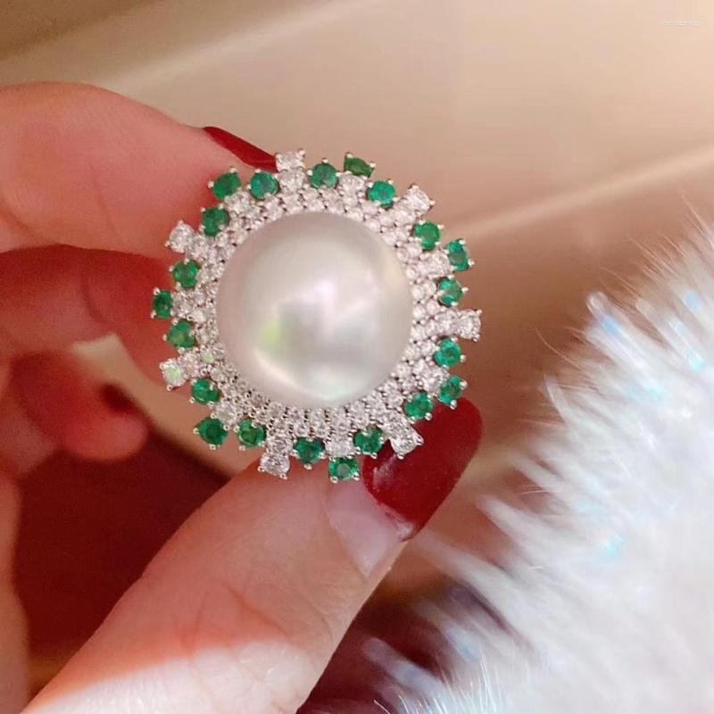 

Cluster Rings D415 Pearl Ring Fine Jewelry 925 Sterling Silver Round 12-13mm Natural Fresh Water White Pearls For Women Presents
