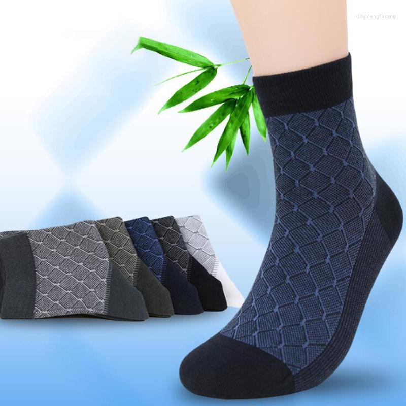 

Men's Socks 5Pairs/lot Bamboo Fiber Business Combed Stripe Man High Crew Compression Male Sox Hosiery