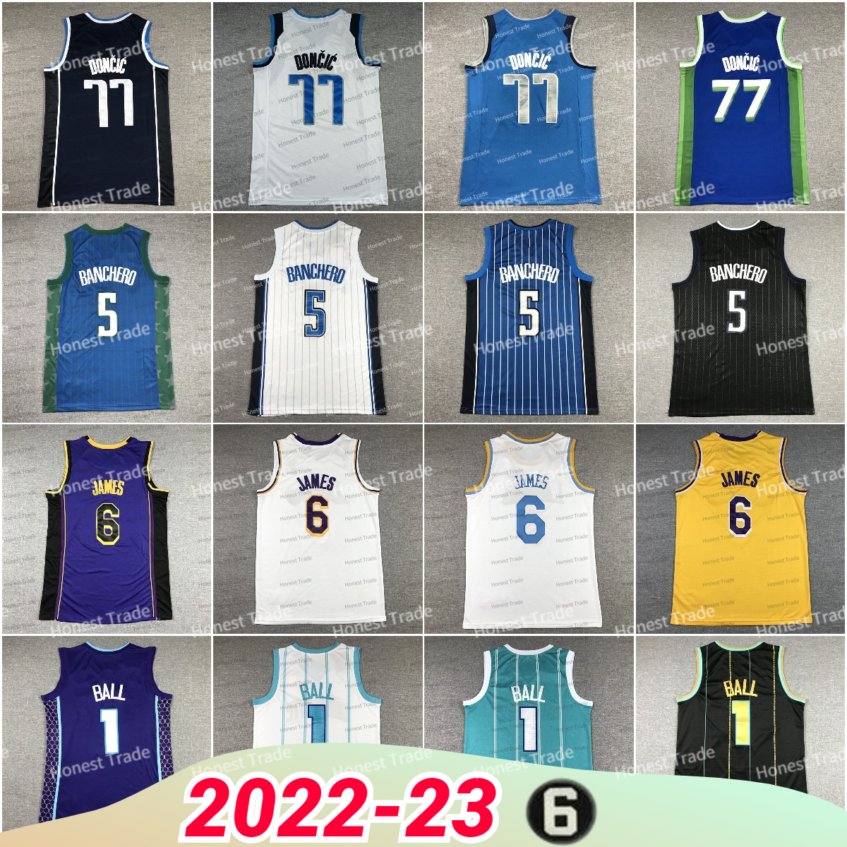 

2022 23 New 1 LaMelo Ball Basketball Jersey Paolo Banchero Luka James 6 Doncic 77 Mens Jerseys Stitched Purple Yellow, Men jersey