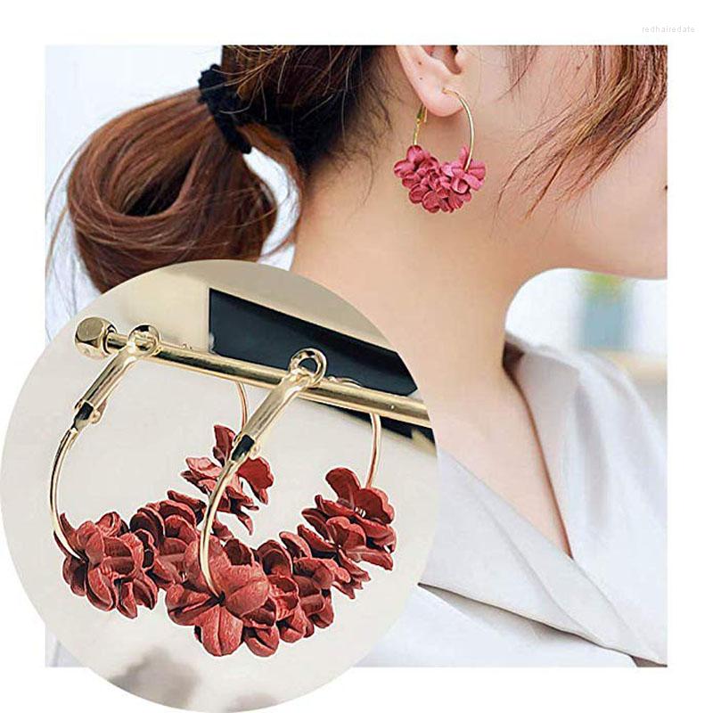 

Backs Earrings Fabric Flower Hoop Dangle Sweety Petal Alloy Circle Big Drop