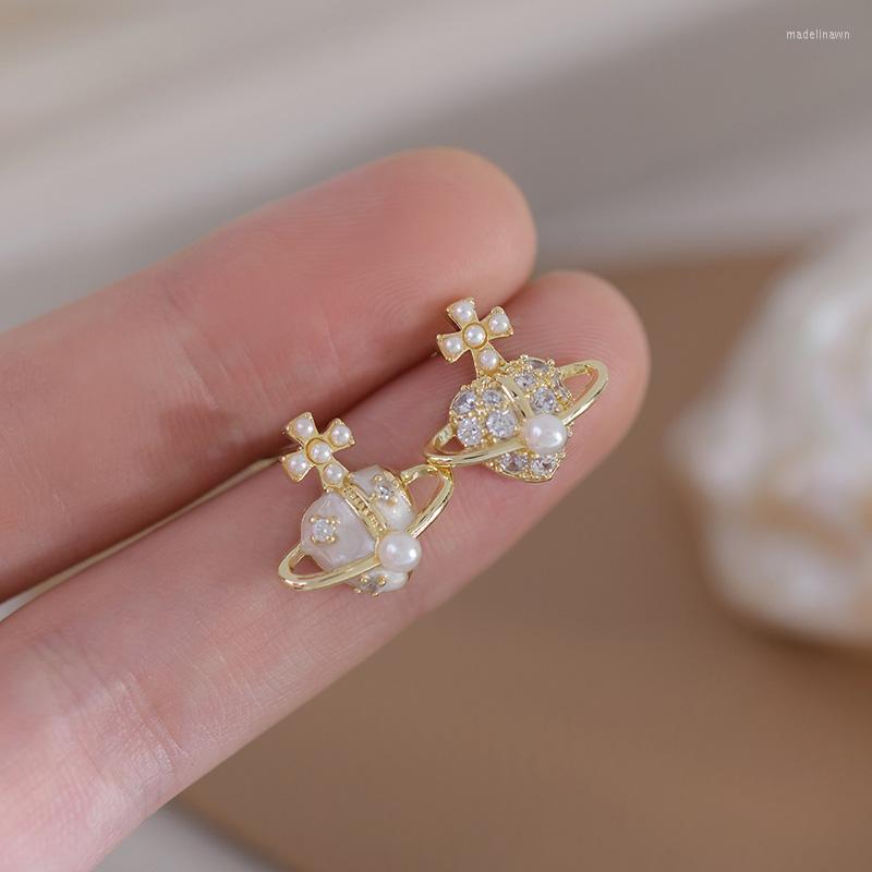 

Stud Earrings French Style Fashion Crystal Cross Heart Women 2022 Korean Girl Party Jewelry Accessories