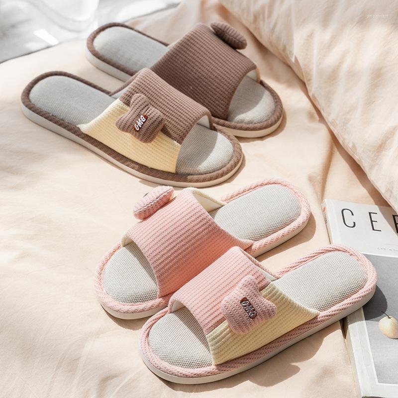 

Slippers Linen Women's Spring And Autumn Indoor Cotton Anti Slip Soft Bottom Four Seasons Cloth Floor, Dark brown