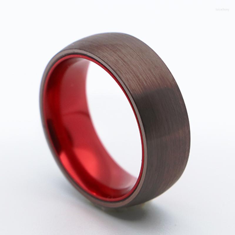 

Wedding Rings Tungsten Carbide Band Ring 8mm For Men Women Brown Surface Red Inner Dome Brushed Finished