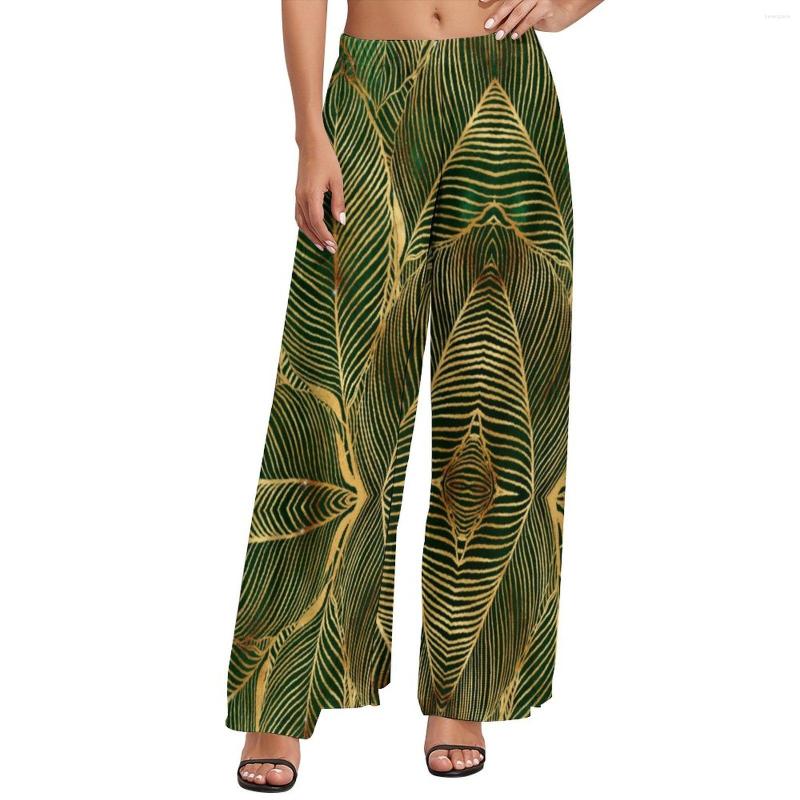 

Women's Pants Gold Leaves Forest Straight Green Elegant Modern Wide Womens Oversized Aesthetic Printed Trousers, Style-13