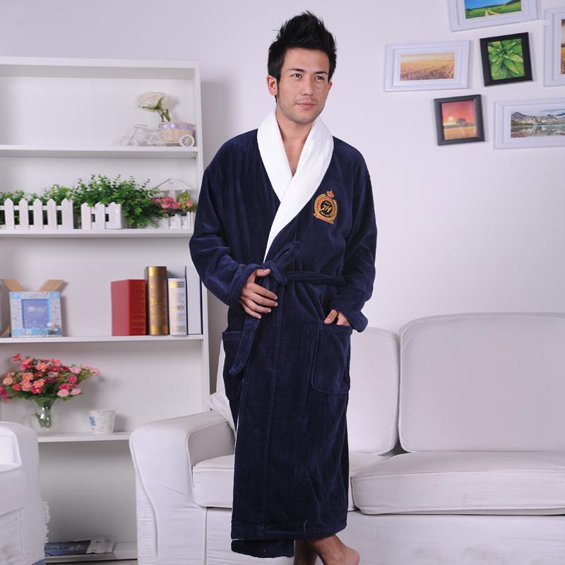 

Men's Sleepwear Bathrobe Pure Cotton Cut Velvet Towel Material Thickened And Enlarged El Absorbent Men's Nightgown Winter, White
