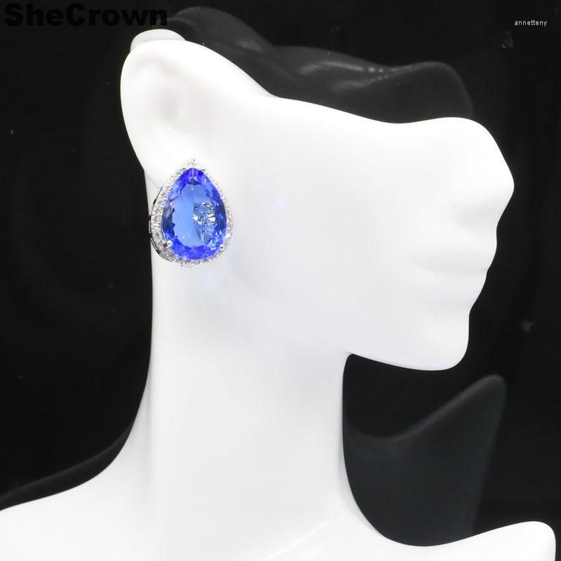 

Stud Earrings 22x16mm Lovely Cute 18x13mm Drop Created Violet Tanzanite Blood Ruby Green Tsavorite Garnet Daily Wear Dating Silver