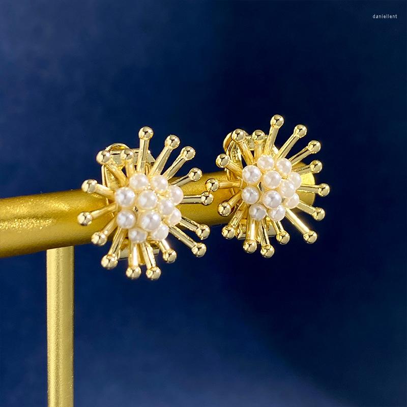 

Backs Earrings Cute Daisy Flower Charm Gold Color Beads Pearl Ear Clip Pierceless For Women Fashion Jewelry