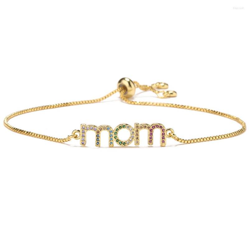 

Link Bracelets Elegant Mother's Day Gift MaMa Letter Name Pendant Chain Copper Cubic Zirconia Jewelry For Women