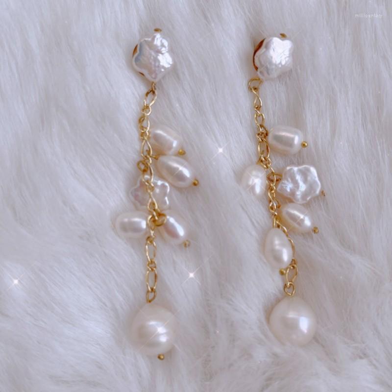 

Dangle Earrings Designer Natural Freshwater Pearl Long Baroque Tassel Beads Drop Ear Hook Party Headcrafted