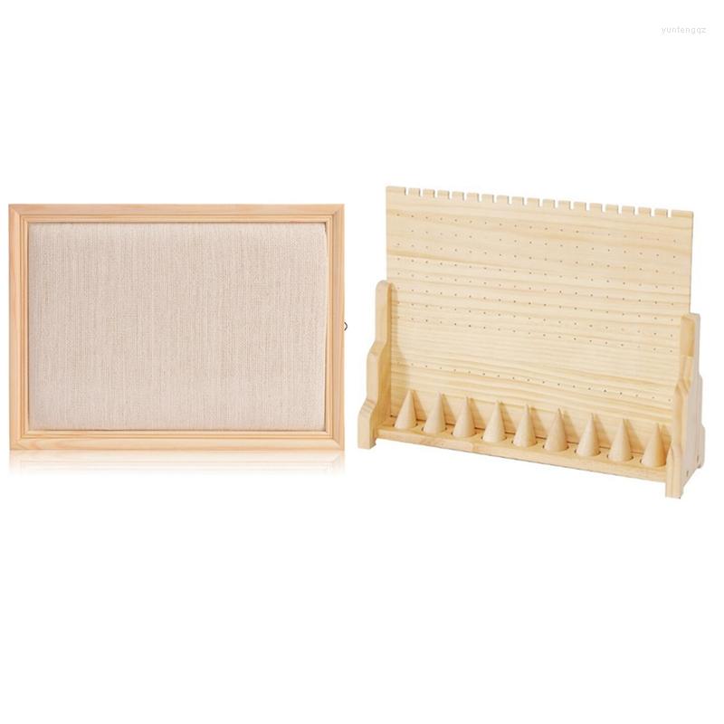 

Jewelry Pouches Wooden Earrings Display Storage Props Rack 2 & Solid Wood Earring Board Bracelet