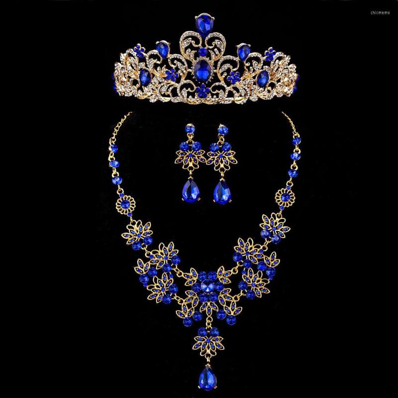 

Necklace Earrings Set KMVEXO 3PCS Bridal Rhinestone Crystal Tiaras Crown For Wedding Bride Luxury Dubai Jewelry, Picture shown